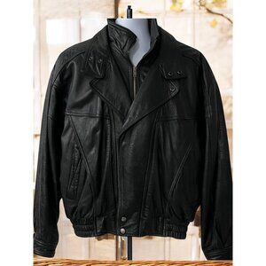 Vintage Tannery West Men's‎ Black Leather Thinsulate Moto Biker Bomber Jacket M